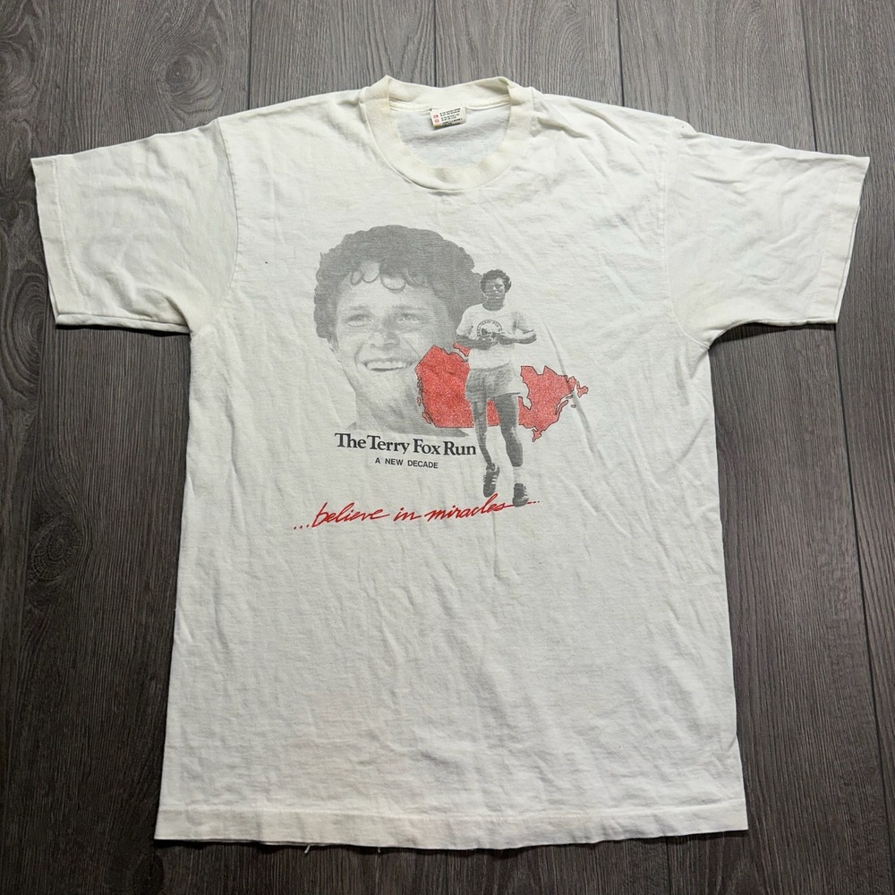 Vintage Terry Fox Run Believe in Miracles Large T-Shirt Fruit of the Loom White